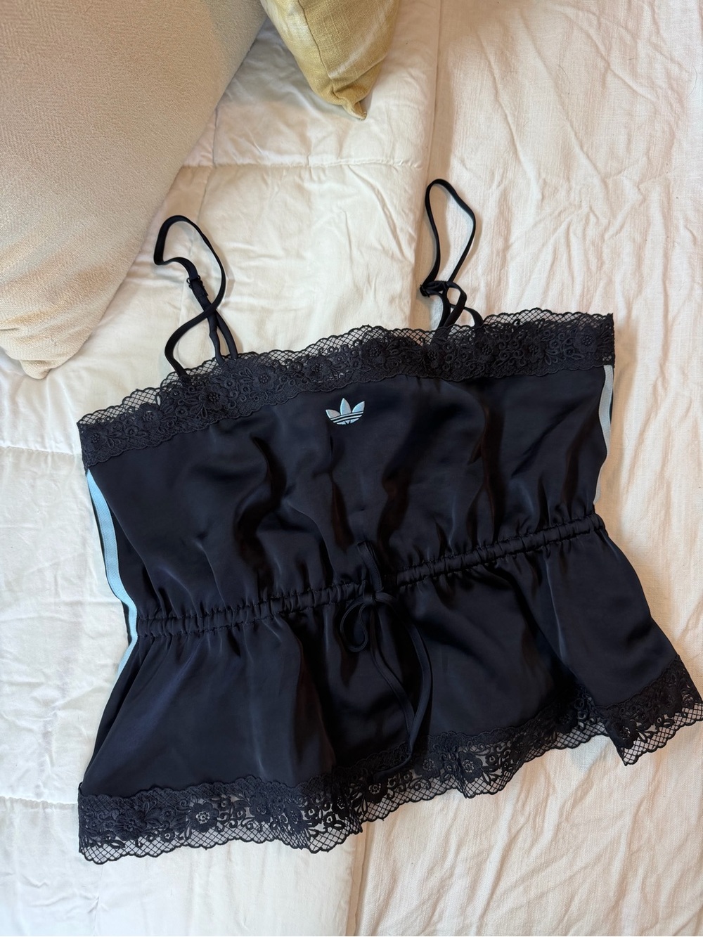 ASOS x adidas Navy Lace-Trim Drawstring Cami with Trefoil